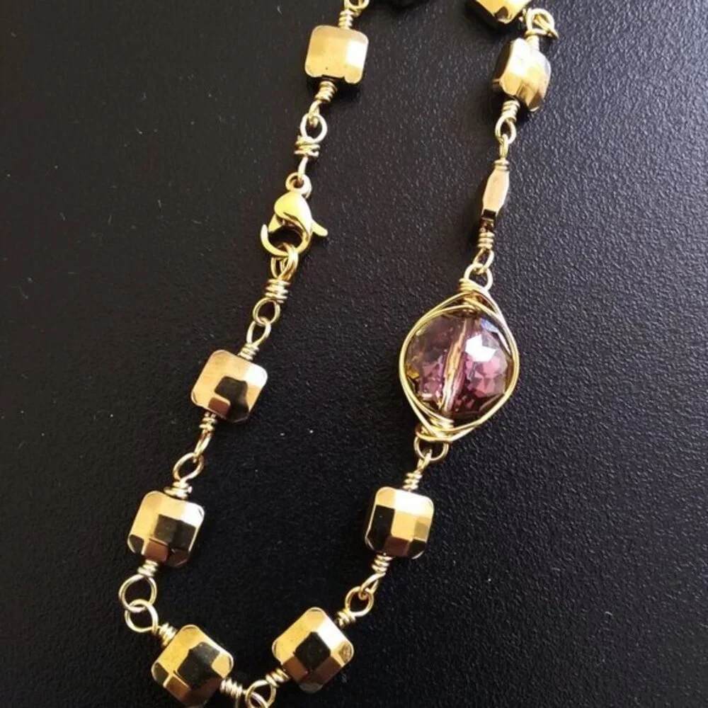 Trendy & Boho Chic! Delicate + Dainty Handmade Bracelet - Mauve & Gold Colors